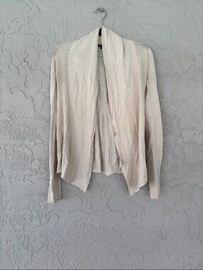 Express Neutral Open-Front Knit Cardigan in Light Beige